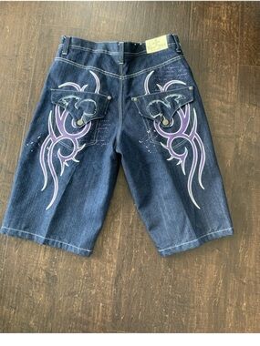 VTG Raw Blue Shorts Mens 36 Blue Denim 14" Baggy Skater Hip Hop  Y2K